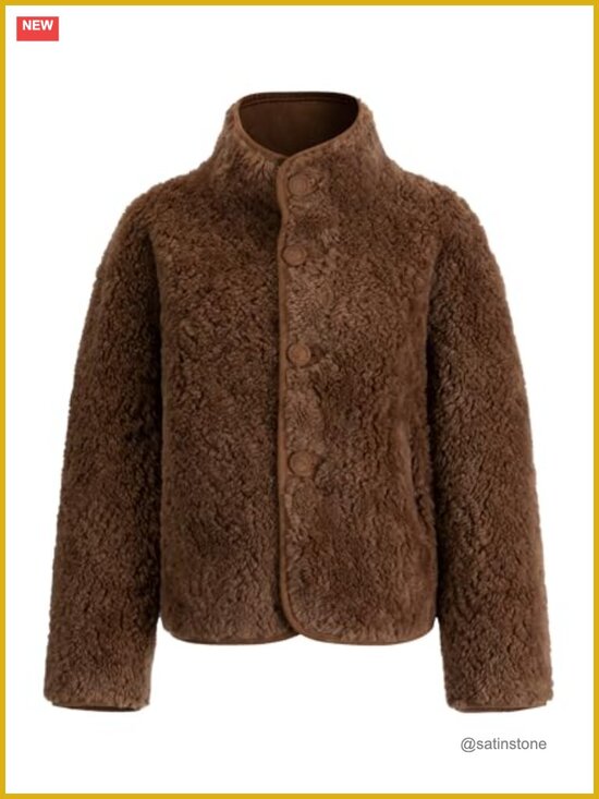 Jackets & Blazers - Reversible Faux Leather & Wool Jacket with Stand Collar, Long Sleeve, Zipper